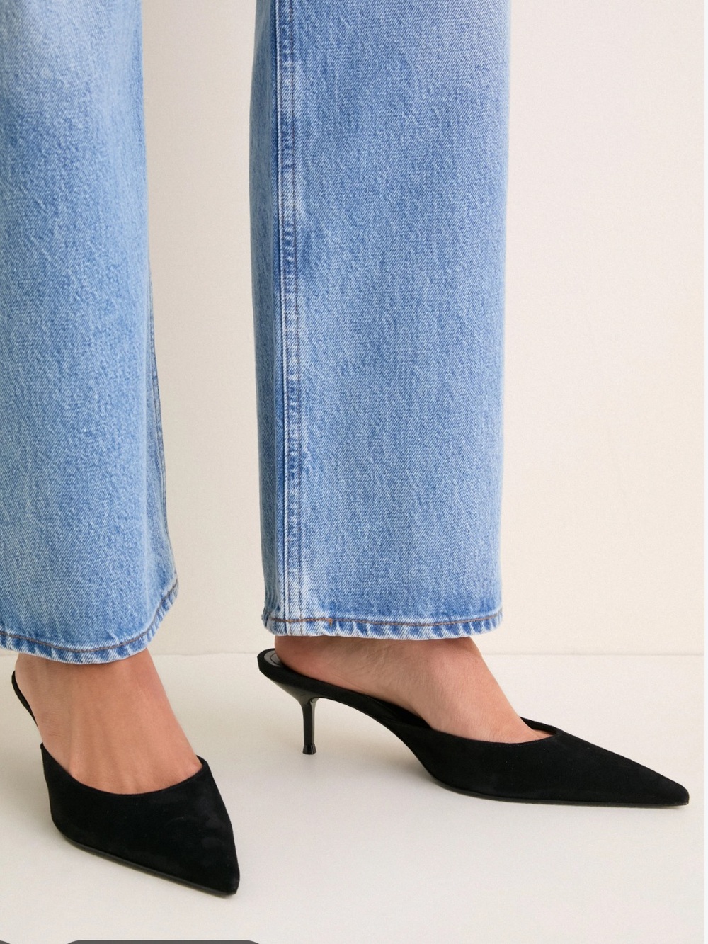 M Martha Everyday New Black Faux Suede Pointed-Toe Kitten Heel Mules Women’s 9